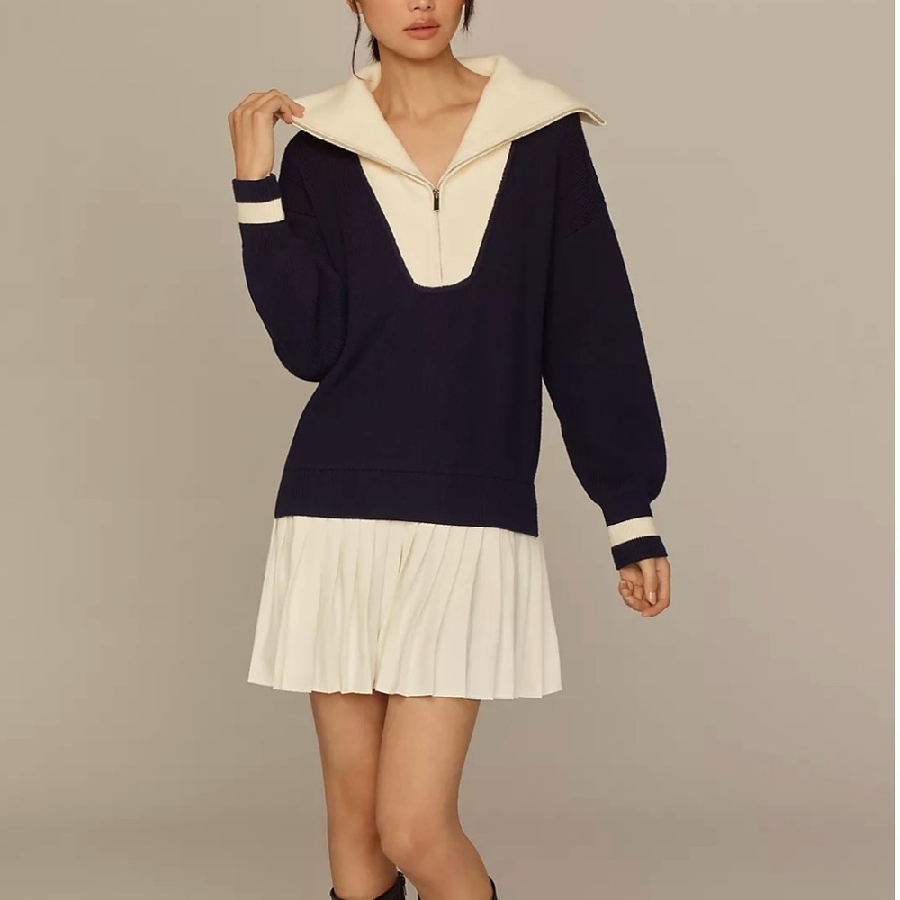 Maeve Flat White Varsity Sweater Twofer Mini Dresss